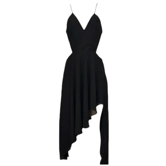 Michael Costello x Revolve Ivana Black Asymmetrical Maxi Dress NWT Large